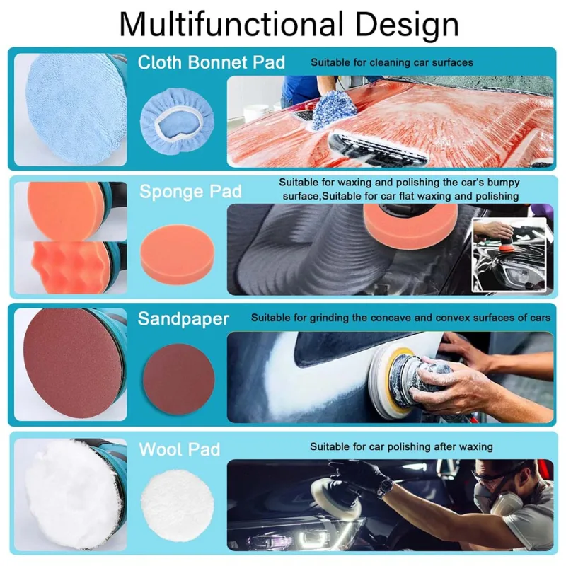 2 Batteries Cordless Car Polisher Buffer Sander Machine Polishing Pads Kit image 3