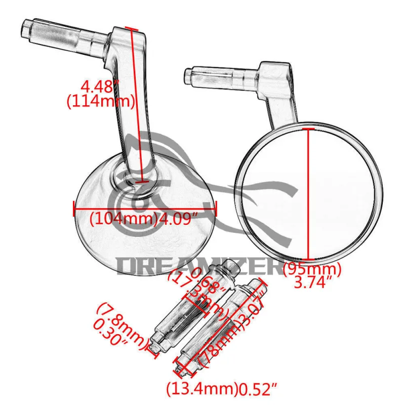 Motorcycle Round Big 7/8" Handle Bar End Rearview Side Mirrors for Honda Kawasaki Suzuki Yamaha Scooter image 6