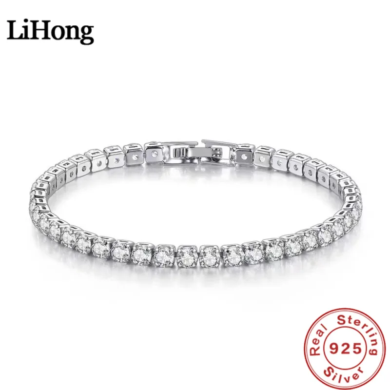 Lihong S925 Sterling Silver Bracelet Zirconia Tennis Ball Women Fashion Simple Engagement Wedding Charm Jewelry 4mm 16-2 image 1