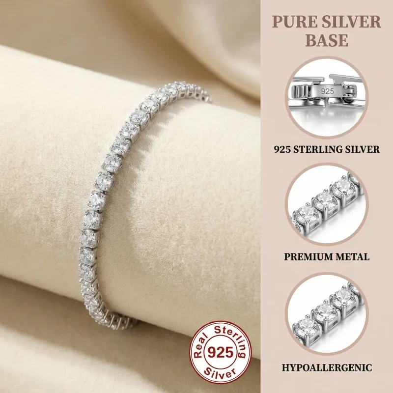 Lihong S925 Sterling Silver Bracelet Zirconia Tennis Ball Women Fashion Simple Engagement Wedding Charm Jewelry 4mm 16-2 image 4
