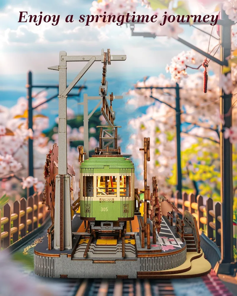 Robotime Sakura Journey 3D Wood Puzzle Tram image 2