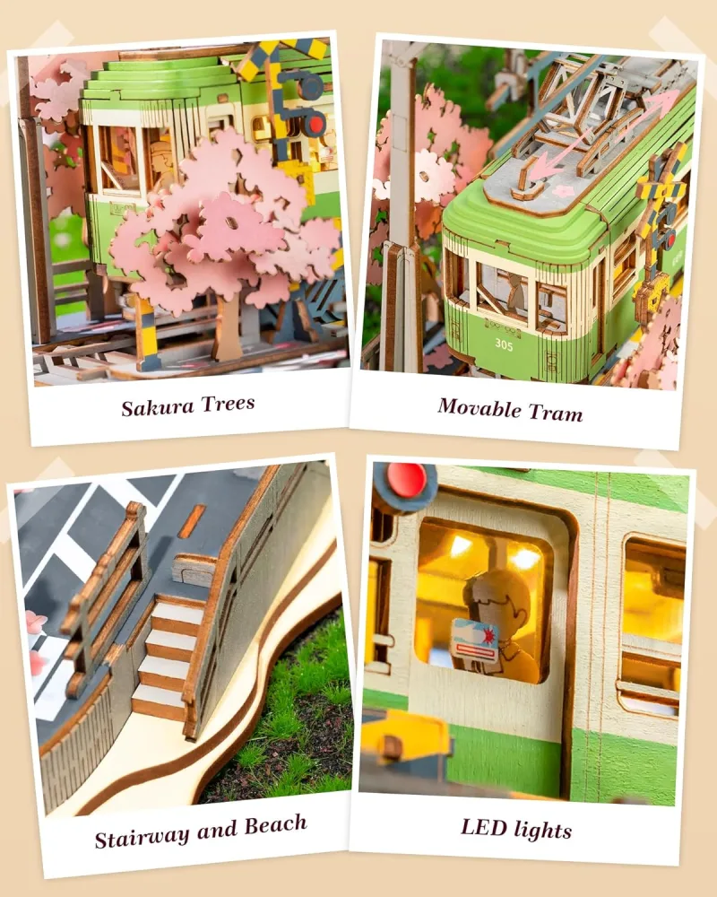 Robotime Sakura Journey 3D Wood Puzzle Tram image 4