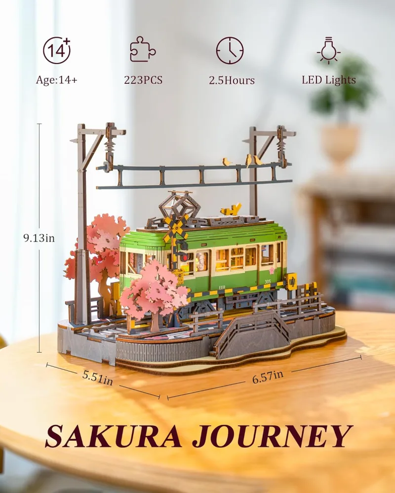 Robotime Sakura Journey 3D Wood Puzzle Tram image 5