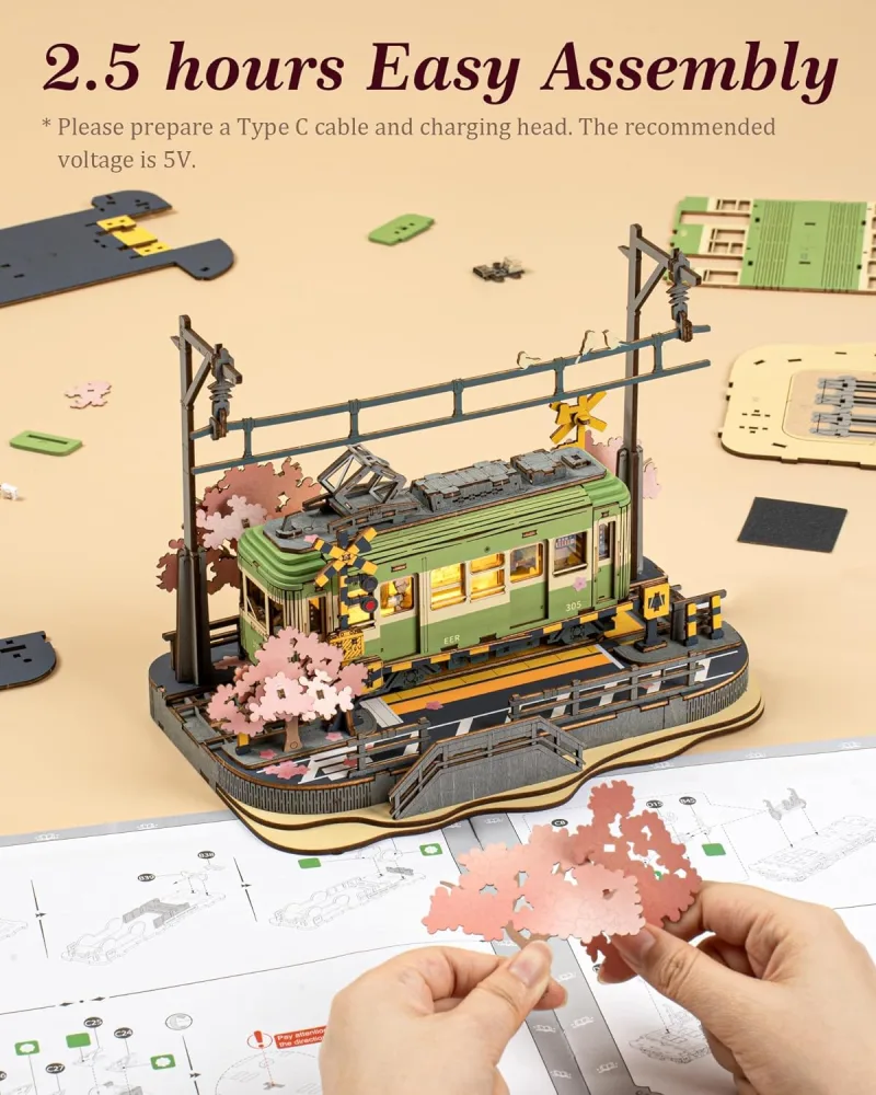 Robotime Sakura Journey 3D Wood Puzzle Tram image 6