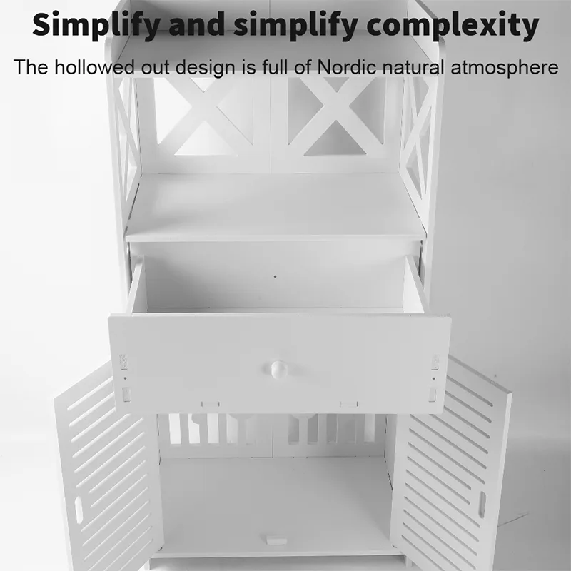 Bathroom Storage Cabinet 3 Tier Cabinet Organizer with Door Bathroom Furniture Free-standing Bathroom Storage Unit image 2