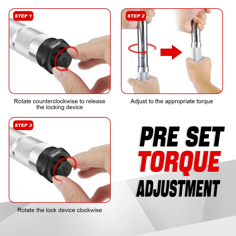 28-210Nm Ratchet Torque Wrench 1/2" Wheel Bolt Wheel Nut Wrench 460mm with Extension & Wheel Bolt Sockets 17mm/19mm/21mm image 3