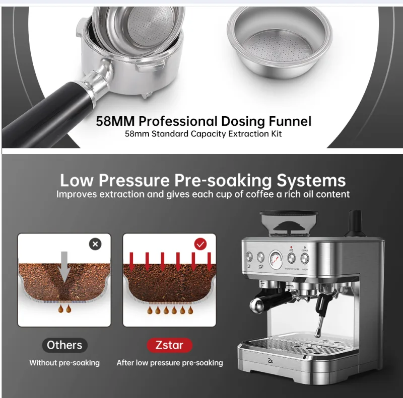 Espresso Machine with Milk Frother and Grinder, 15 Bar Automatic Espresso Coffee Machine All In One Coffee Maker with It image 5