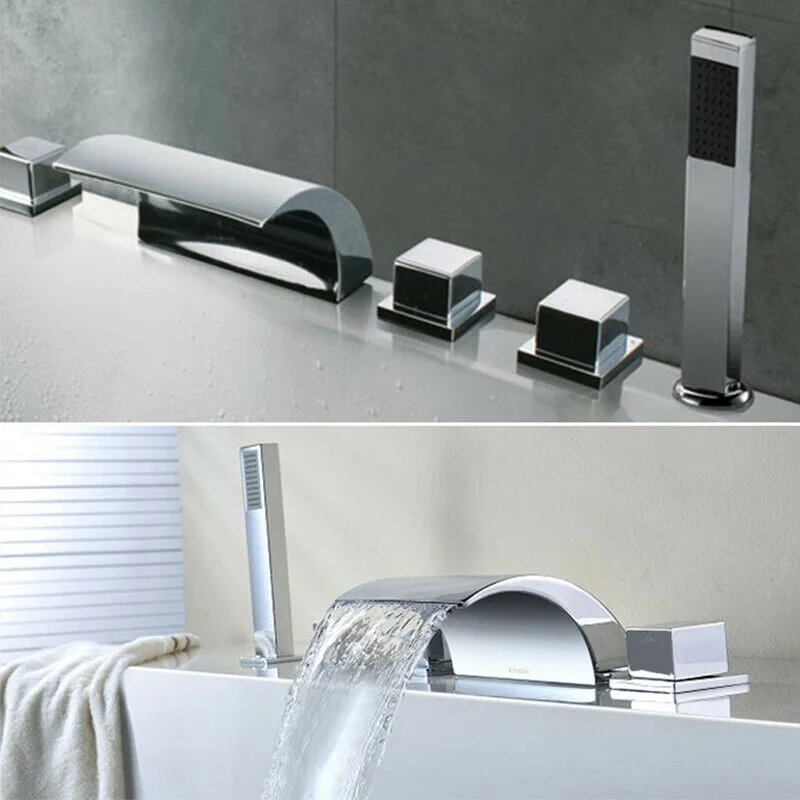 Waterfall Faucets Kitchen Bathroom Sink Faucets Stylish Shower Tap with 5-Hole Chrome-Plated Brass Shower Head image 2