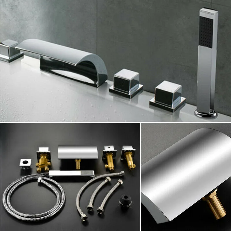 Waterfall Faucets Kitchen Bathroom Sink Faucets Stylish Shower Tap with 5-Hole Chrome-Plated Brass Shower Head image 3