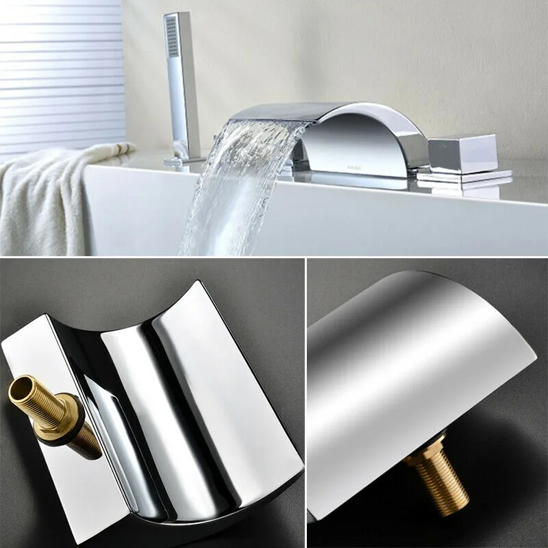 Waterfall Faucets Kitchen Bathroom Sink Faucets Stylish Shower Tap with 5-Hole Chrome-Plated Brass Shower Head image 5