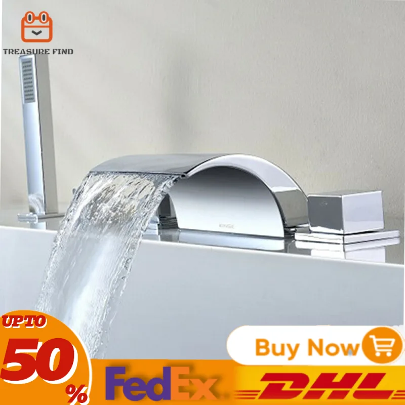 Waterfall Faucets Kitchen Bathroom Sink Faucets Stylish Shower Tap with 5-Hole Chrome-Plated Brass Shower Head image 6
