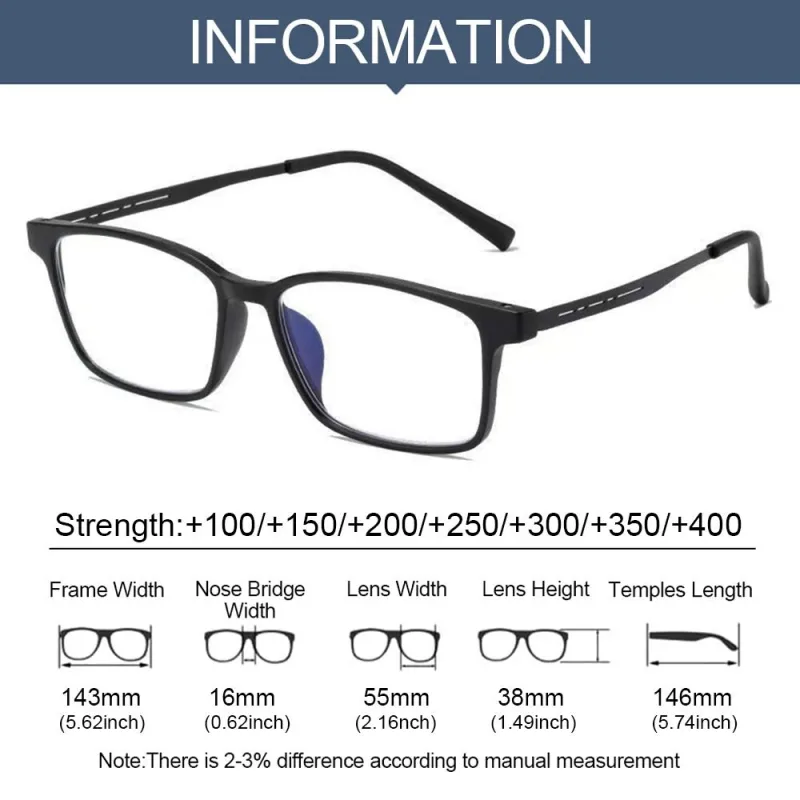 TR90 Ultralight Pure Titanium Reading Glasses Men Women Anti Blue Light Presbyopia Eyeglasses Big Square Prescription Ey image 5