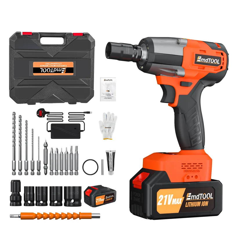 EMDTOOL Cordless Impact Wrench, 1/2 inch Driver Brushless Impact Gun, Variable Speed 3200rpm & Max Torque 1500Nm,4 Socke image 1