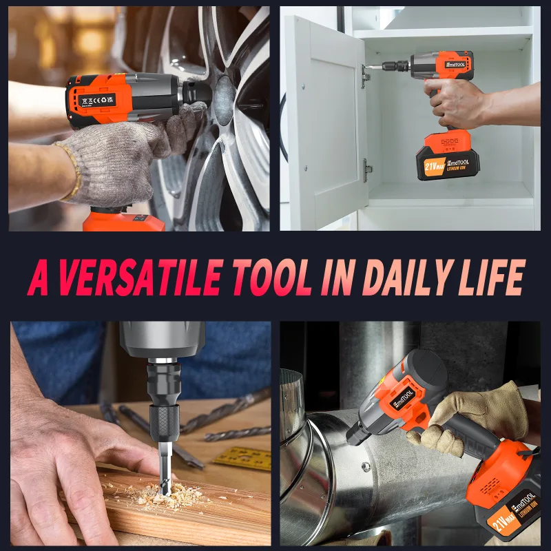 EMDTOOL Cordless Impact Wrench, 1/2 inch Driver Brushless Impact Gun, Variable Speed 3200rpm & Max Torque 1500Nm,4 Socke image 2