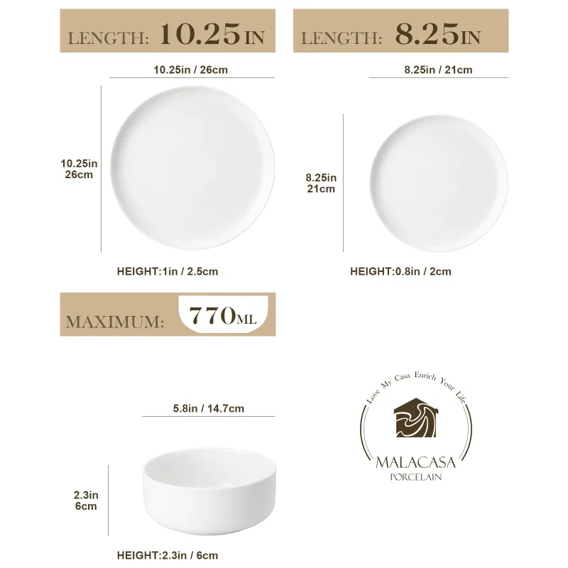 MALACASA 18/36-Piece Ceramic Plate Porcelain Dinnerware Set with 6/12 Pcs Dinner/Dessert Plates,Bowl Tableware Set for 6 image 2