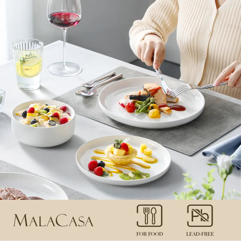 MALACASA 18/36-Piece Ceramic Plate Porcelain Dinnerware Set with 6/12 Pcs Dinner/Dessert Plates,Bowl Tableware Set for 6 image 3