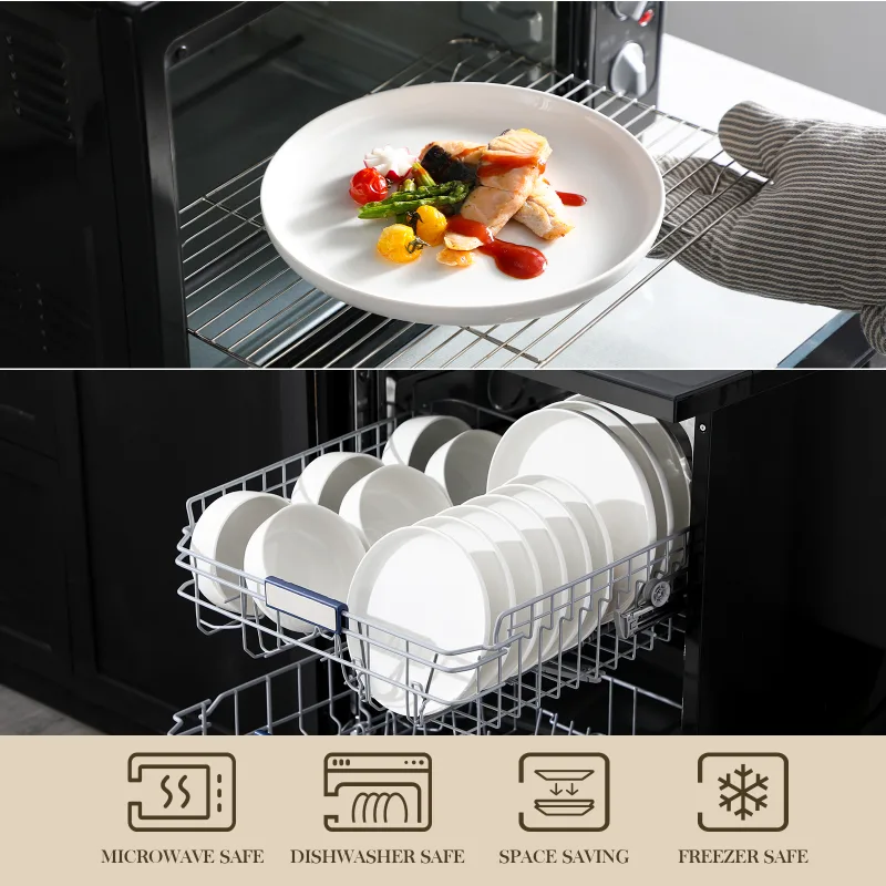 MALACASA 18/36-Piece Ceramic Plate Porcelain Dinnerware Set with 6/12 Pcs Dinner/Dessert Plates,Bowl Tableware Set for 6 image 4