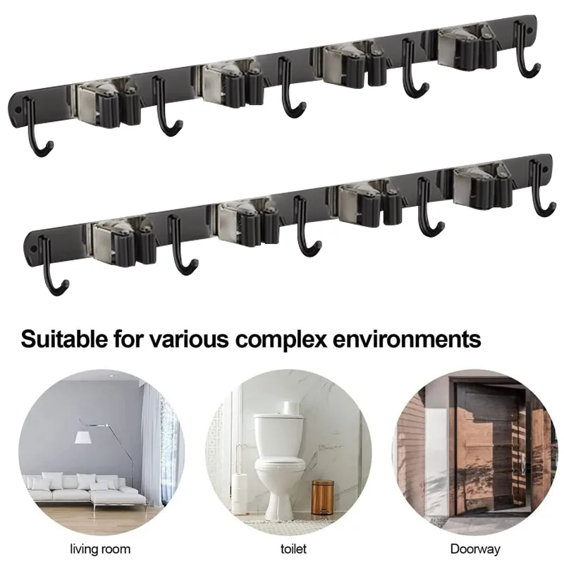 2X Wall Mounted Mop Brush Broom Organizer Hanger Holder Storage Rack Hanger Hook image 1
