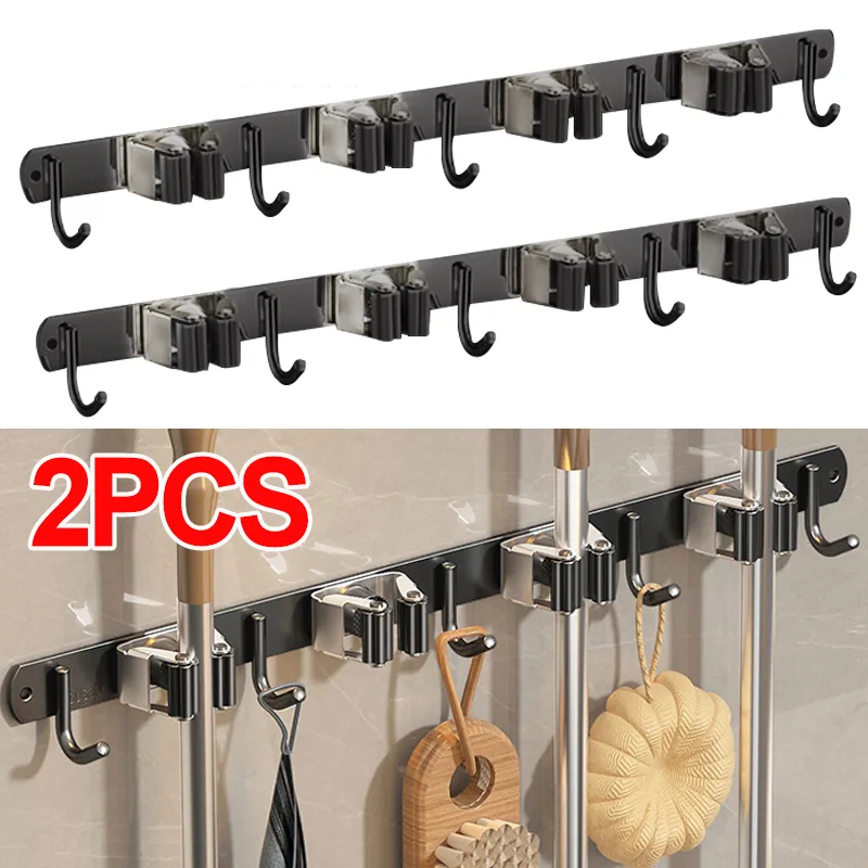 2X Wall Mounted Mop Brush Broom Organizer Hanger Holder Storage Rack Hanger Hook image 5