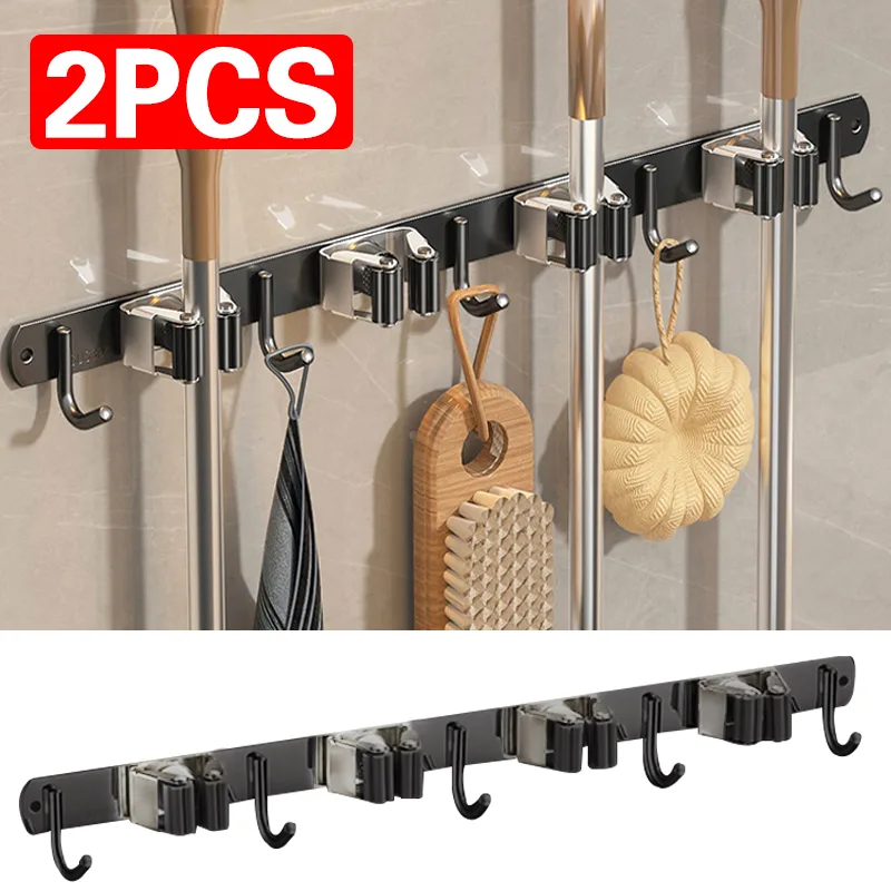 2X Wall Mounted Mop Brush Broom Organizer Hanger Holder Storage Rack Hanger Hook image 6
