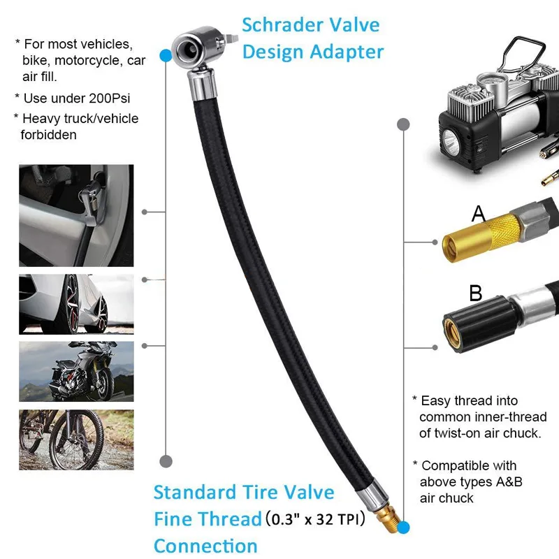 10cm Car/Bik Air Tyre Tire Chuck Inflator Pump Hose Valve Connector Clip Adapter image 5