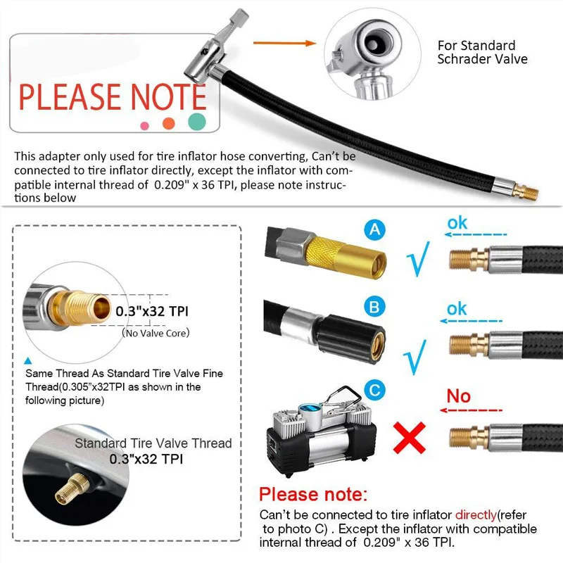 10cm Car/Bik Air Tyre Tire Chuck Inflator Pump Hose Valve Connector Clip Adapter image 6