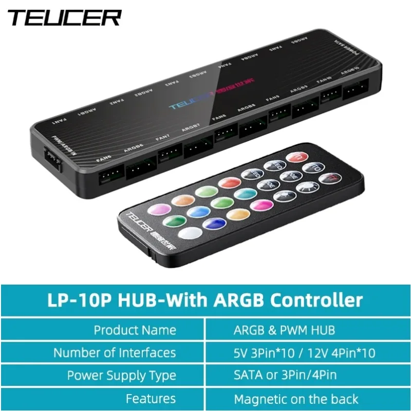 TEUCER LP-10 ARGB/PWM HUB With ARGB Controller 2 in 1 Fan HUB Adapter - image 6
