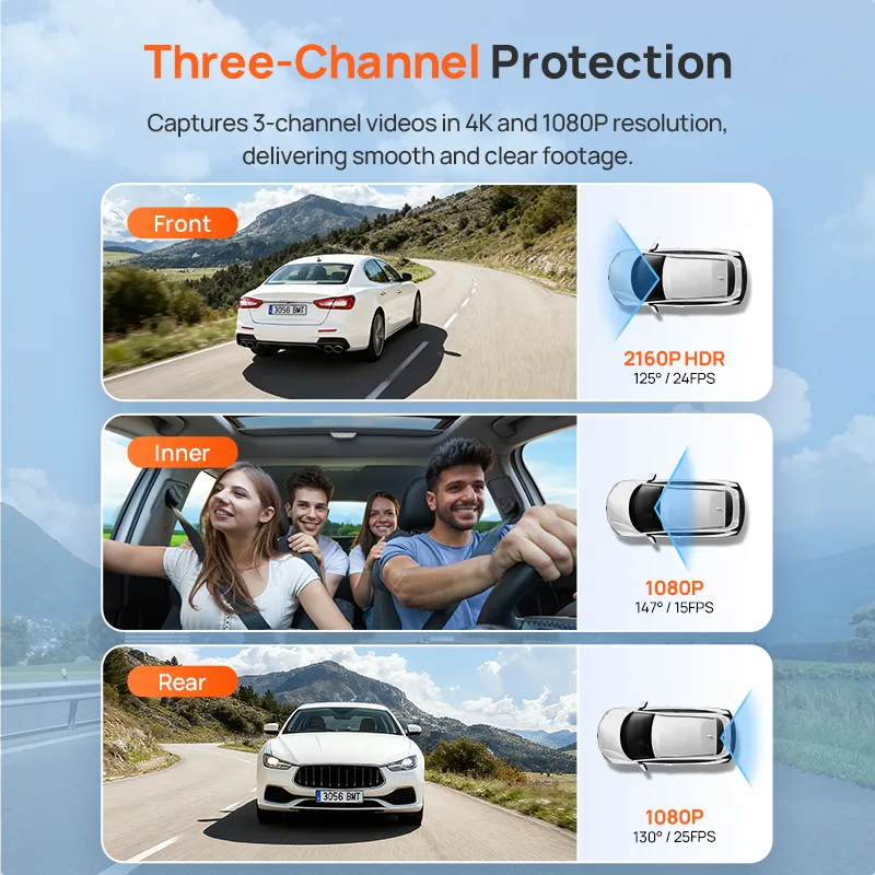 70mai t800e 3-Channel Front 4k + rear 1080p + interior 1080p HDR supercapacitor 24H parking GPS WiFi 6 70mai t800e voice control - image 2