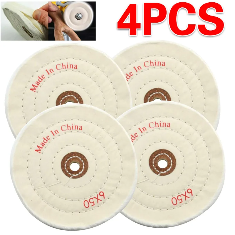 4Pcs Spiral Stitched Cotton Buffing Polishing Wheel Mop Tool For Bench Grinder image 1