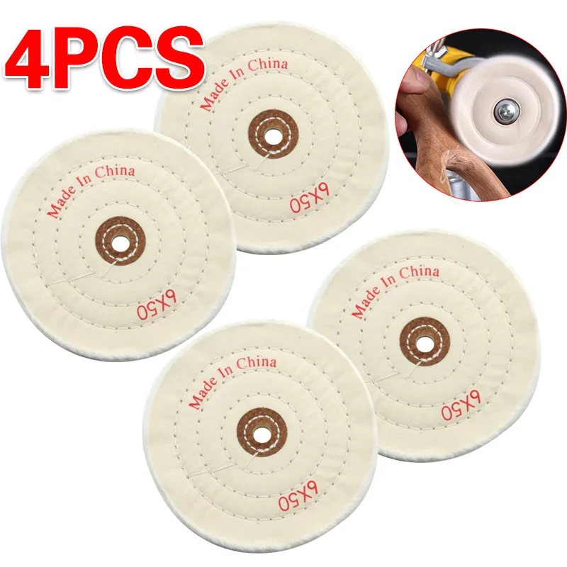 4Pcs Spiral Stitched Cotton Buffing Polishing Wheel Mop Tool For Bench Grinder image 4