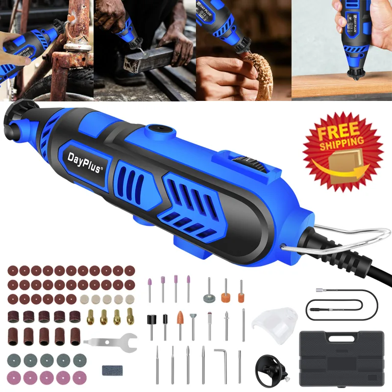 DayPlus 135W Power Electric Rotary Tool With 80pcs Accessories Mini Rotary Multi-Tool Kit,6 Variable Speed Electric Grin image 1