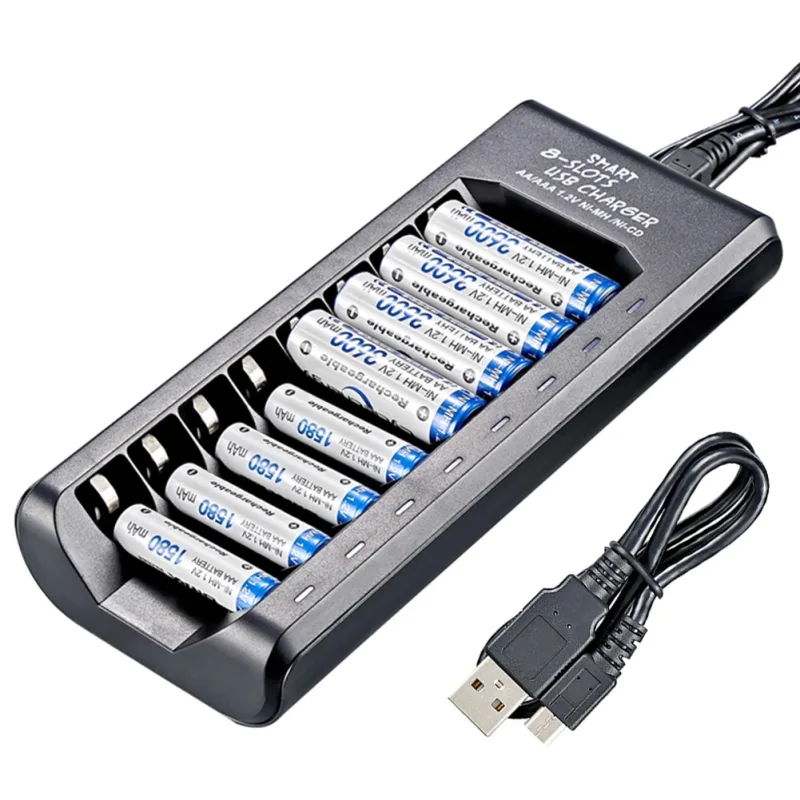 Rechargeable Battery Charger USB Output 8 Slots Fast Charging Short Circuit Protection for 1.2V NiMH AAA/AA Batteries Ch image 6