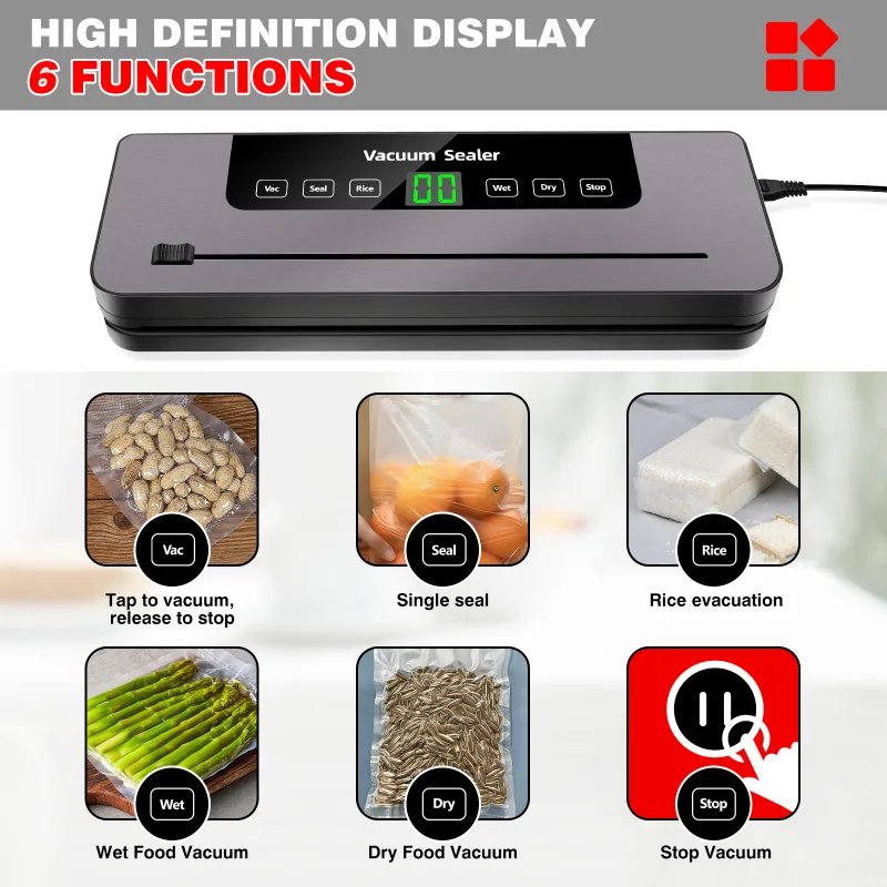 DayPlus Electric Sealing Machine Automatic Vacuum Sealer 60kpa Vacuum Food Sealer Dry Wet Packing With 10 Free Sealing B image 4