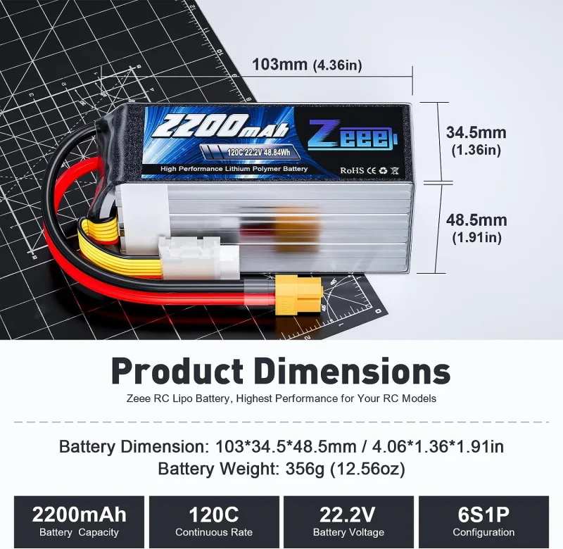 Zeee 6S 2200mAh Lipo Battery 22.2V 120C Softcase with XT60 Plug for RC Car Truck Tank RC Airplane FPV Drone Racing Hobby image 2