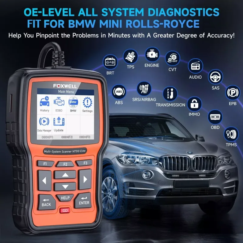 Foxwell NT510 Elite For BMW All System ABS SRS D.PF TPMS OBD2 Diagnostic Scanner OBD2 Automotive Scanner Bi-directional  image 4