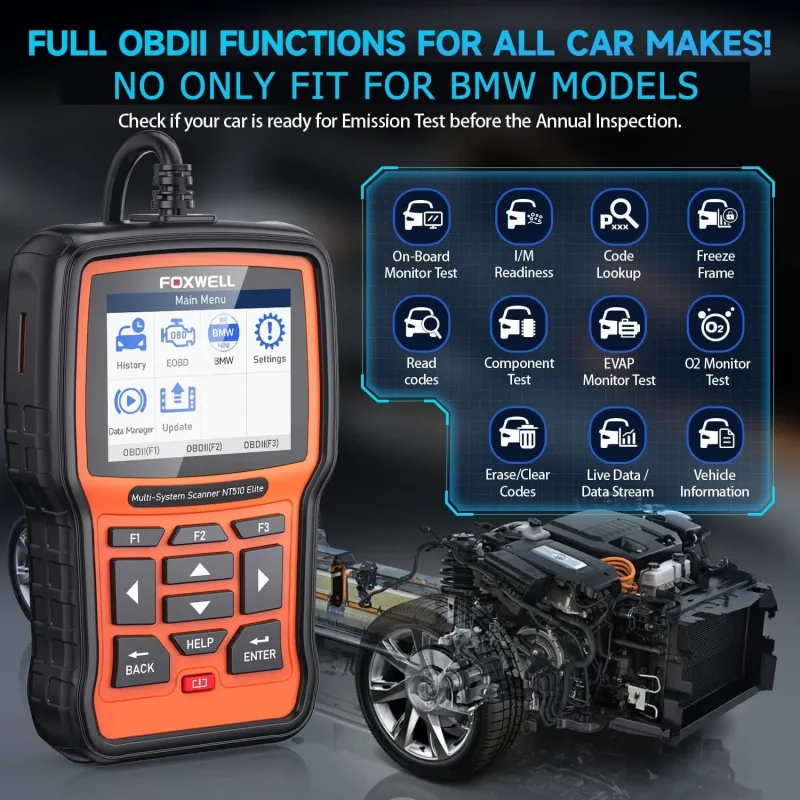Foxwell NT510 Elite For BMW All System ABS SRS D.PF TPMS OBD2 Diagnostic Scanner OBD2 Automotive Scanner Bi-directional  image 6