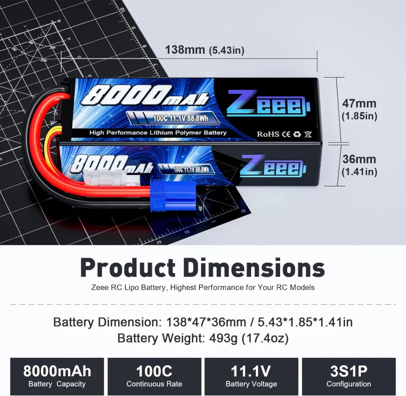 ZEEE 11.1V 8000mAh 3S LiPo Hardcase Battery image 2