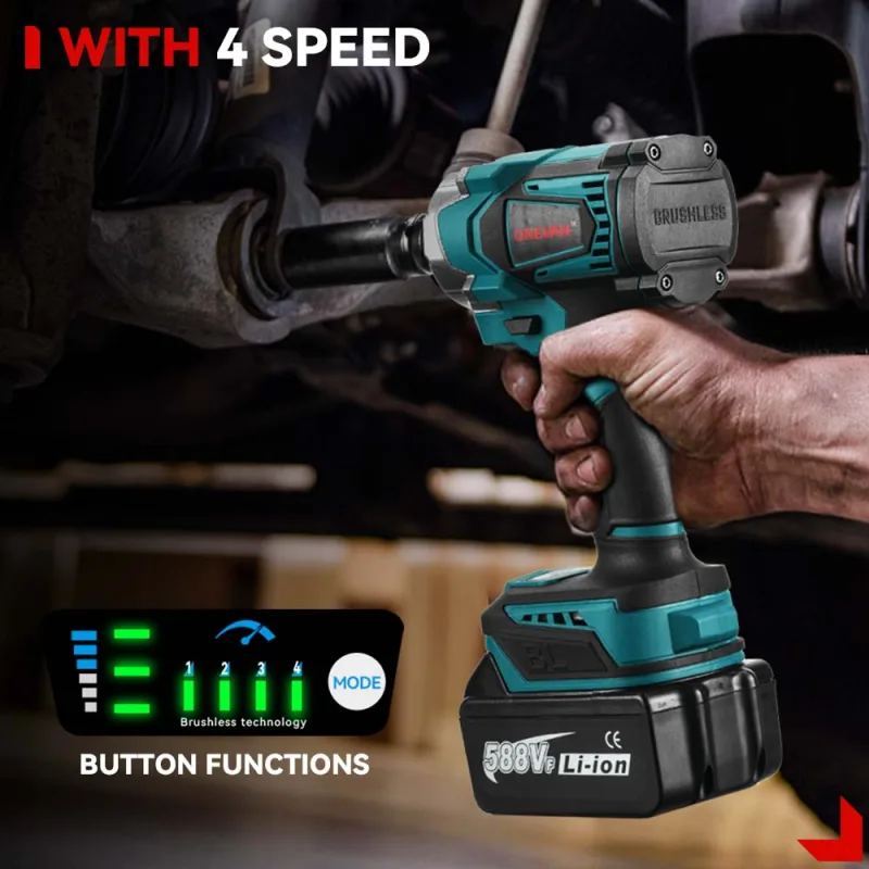 ONEVAN 1200N.M Brushless Electric Impact Wrench 3 Funtion 1/2" Cordless Portable Screwdriver Drill Tools For Makita Batt