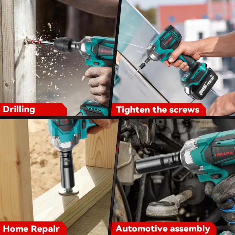 ONEVAN 1200N.M Brushless Electric Impact Wrench 3 Funtion 1/2" Cordless Portable Screwdriver Drill Tools For Makita Batt