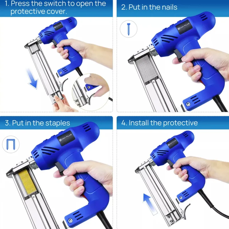 DayPlus Electric Nail Gun 2 IN 1 Nailer Stapler Framing Nailer Tacker Furniture Staple Gun Power Tool For Woodworking image 2