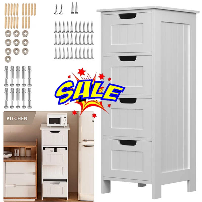 DayPlus Bathroom Storage Cabinet with 4 Drawers, White Floor Standing Storage Cupboard Unit for Home, W11.8''x D11.8 xH3 image 1