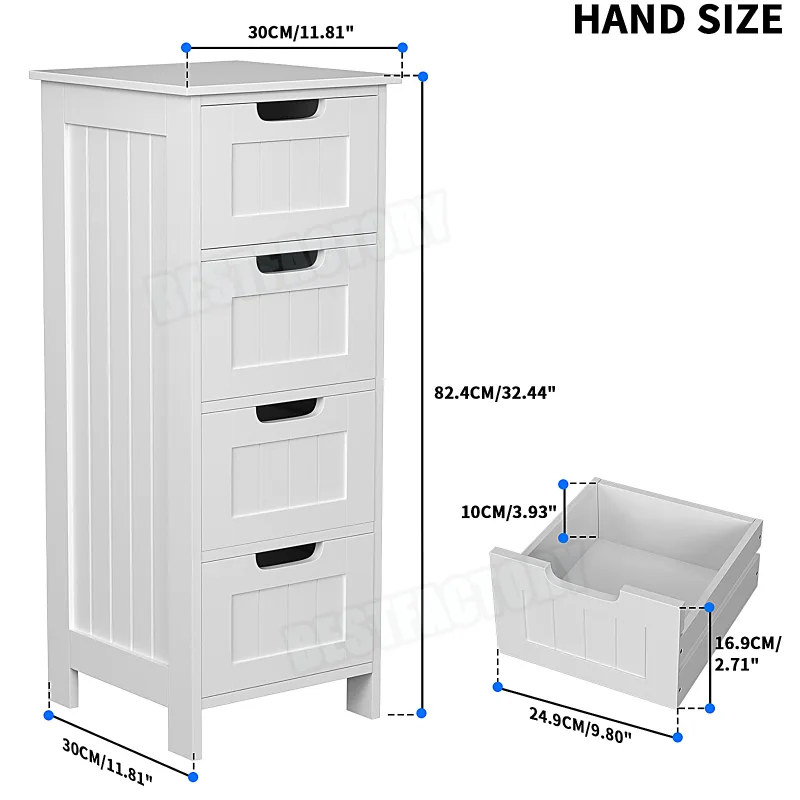 DayPlus Bathroom Storage Cabinet with 4 Drawers, White Floor Standing Storage Cupboard Unit for Home, W11.8''x D11.8 xH3 image 3