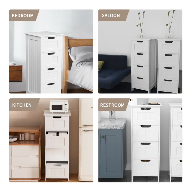 DayPlus Bathroom Storage Cabinet with 4 Drawers, White Floor Standing Storage Cupboard Unit for Home, W11.8''x D11.8 xH3 image 5