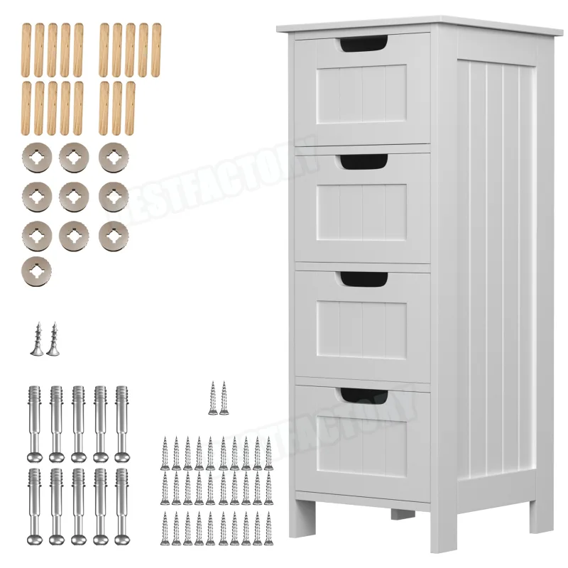 DayPlus Bathroom Storage Cabinet with 4 Drawers, White Floor Standing Storage Cupboard Unit for Home, W11.8''x D11.8 xH3 image 6