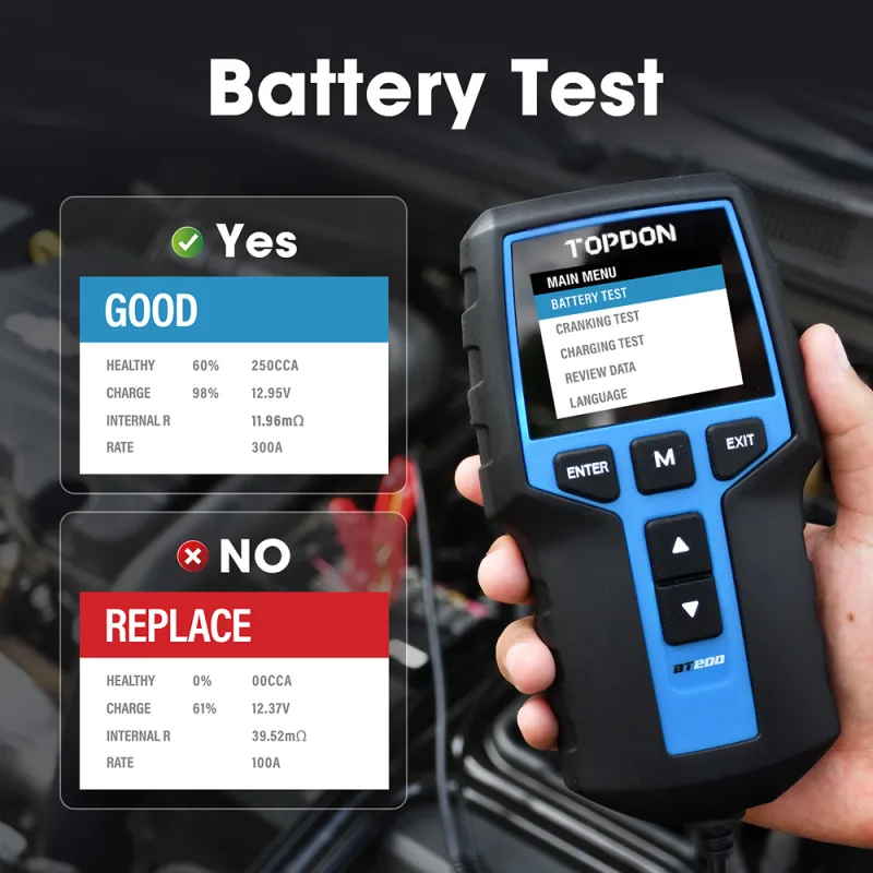 TOPDON BT200 12V Car Battery Tester Digital Automotive Diagnostic Battery Tester Analyzer Vehicle Cranking Charging Scan image 4
