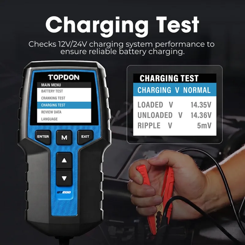 TOPDON BT200 12V Car Battery Tester Digital Automotive Diagnostic Battery Tester Analyzer Vehicle Cranking Charging Scan image 6