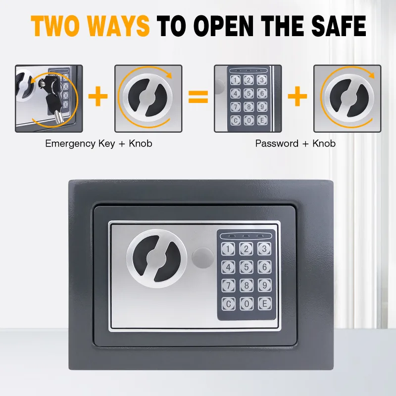 4.6L Home Digital Safe Electronic Cabinet Safes Cash Box Wall Safe with Key, Money Box for Office Hotel 230mmx170mmx170m image 4