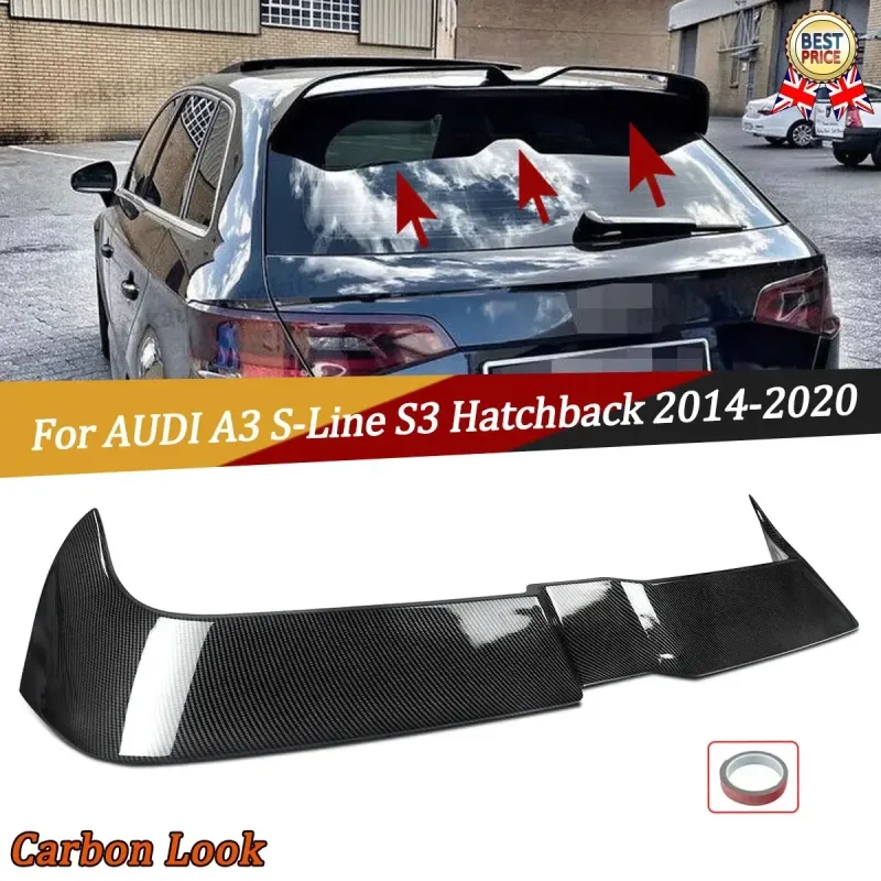 For Audi A3 Sline/S3 Hatchback Spoiler Oettinger Style 2014 - 2020 Carbon Fiber Look Rear Trunk Roof Lip Spoiler Rear Bu image 1