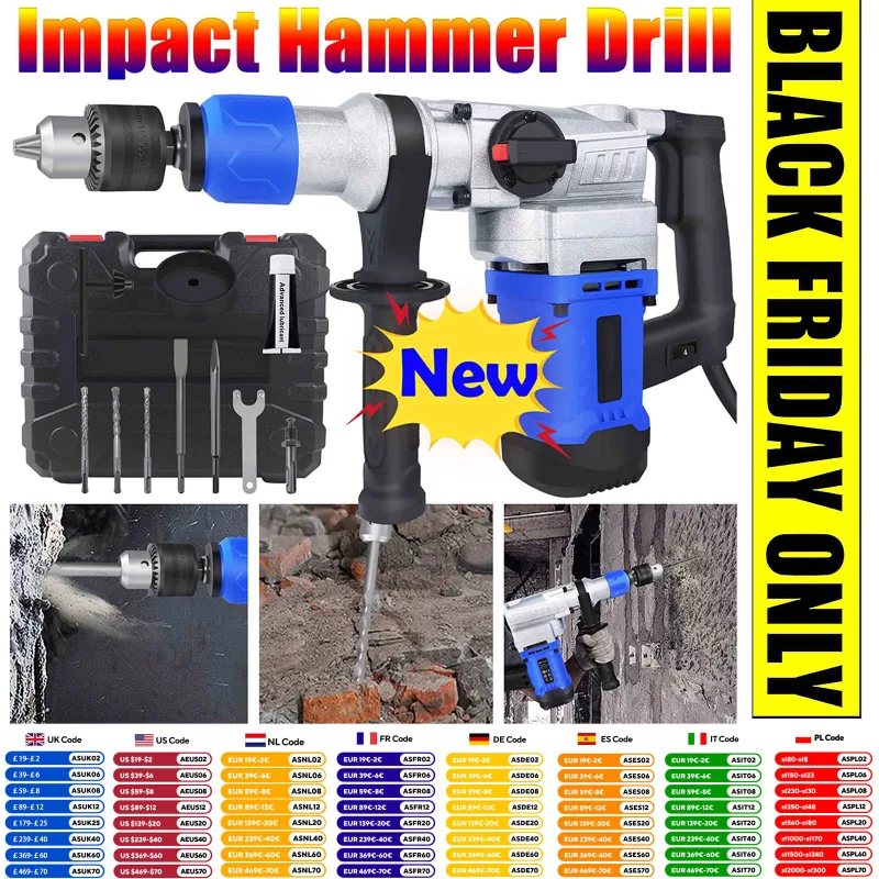 Electric Demolition Impact Rotary Hammer Breaker Drill 1500W Concrete Hammer Power Tool 4 Function Drilling SDS Plus 6 S image 1