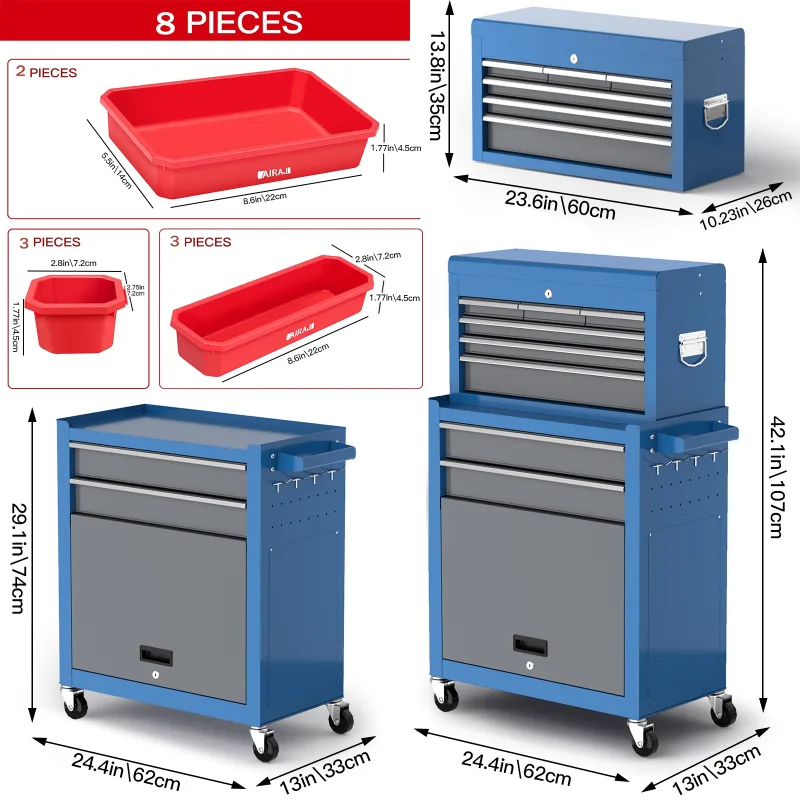 AIRAJ Large 8 Drawers Tool Chest,Rolling Tool Chest with Wheels,Heavy Duty Tool Storage Cabinet,with Tool Box Organizer image 2